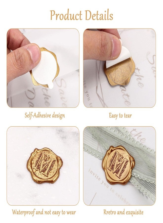 Yoption 50Pcs Antique Gold Letter M Wax Seal Stickers, Regal Initial Alphabet Envelope Seal Stickers for Wedding Party Birthday Christmas (M) - Image 4